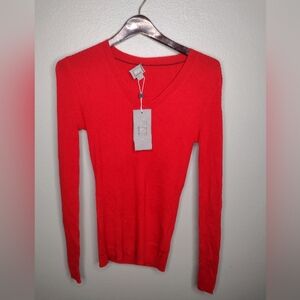NWT Grey Jason Wu Womens Wool Ribbed V-neck Sweater Large Red Luxury Money H